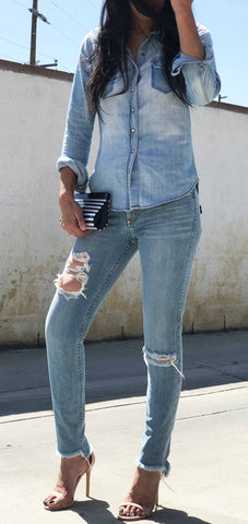 DISTRESSED SKINNY JEANS WOMEN'S - STEP HEMLINE