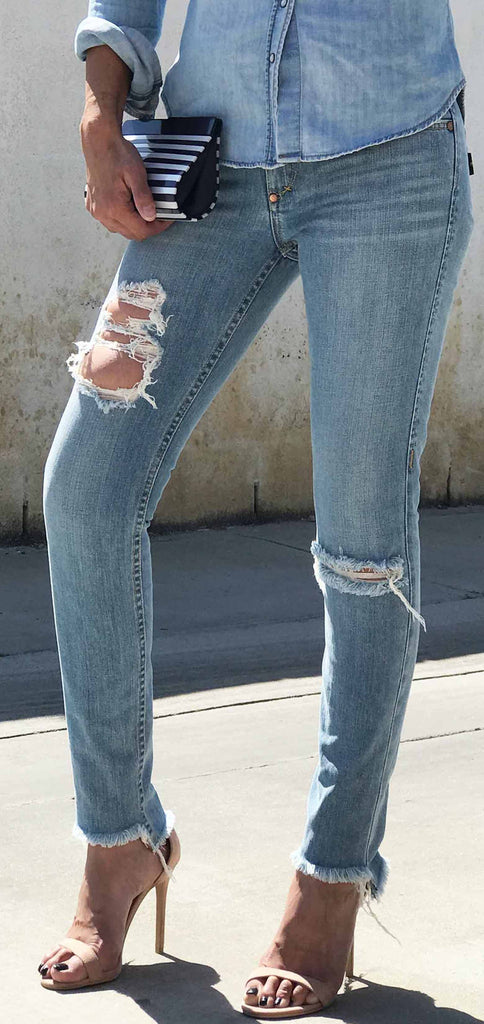 DISTRESSED SKINNY JEANS WOMEN'S - STEP HEMLINE