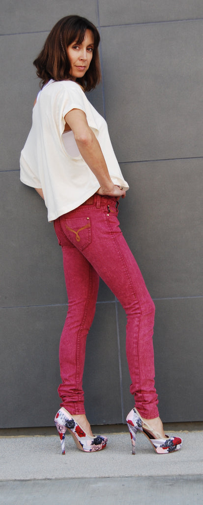 Color Skinny Jean's, Color Denim (Red Plum Color Skinny Fit Jean's)