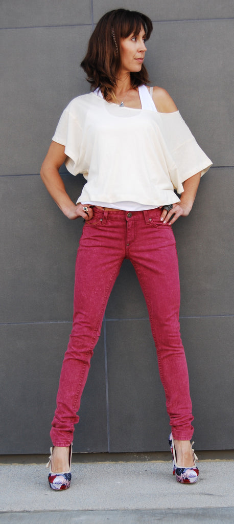 Color Skinny Jean's, Color Denim (Red Plum Color Skinny Fit Jean's)