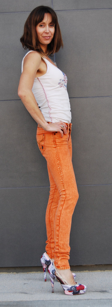 Color Skinny Jean's, Color Denim Orange Color Skinny Fit Jean's
