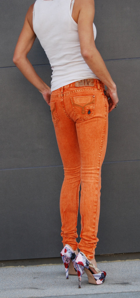 Color Skinny Jean's, Color Denim Orange Color Skinny Fit Jean's