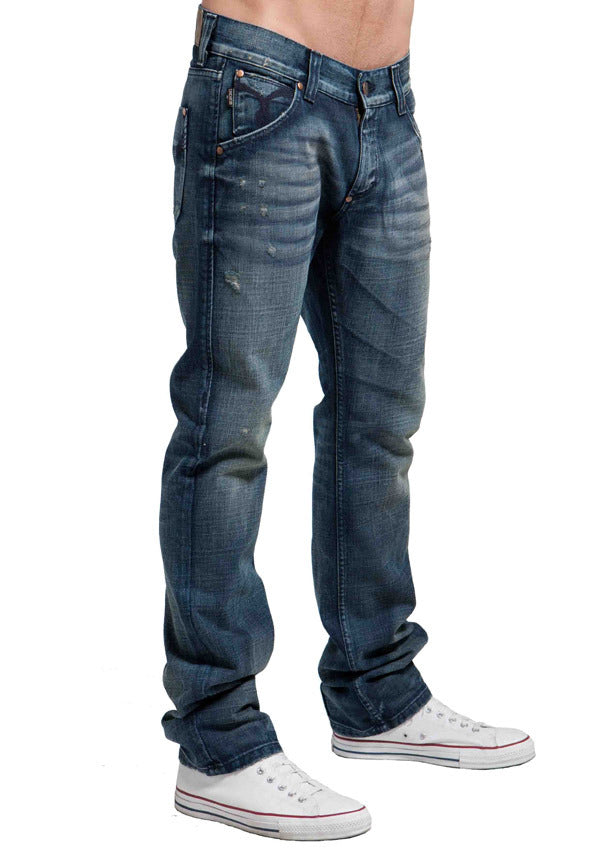 Men's Straight Jean's, Miles  - Blue Crator Wash