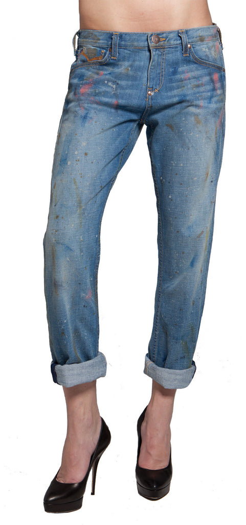 WOMEN'S BOYFRIEND JEAN  - PATRICIA BOYFRIEND FIT JEAN MID RISE - PAINT DROP WASH